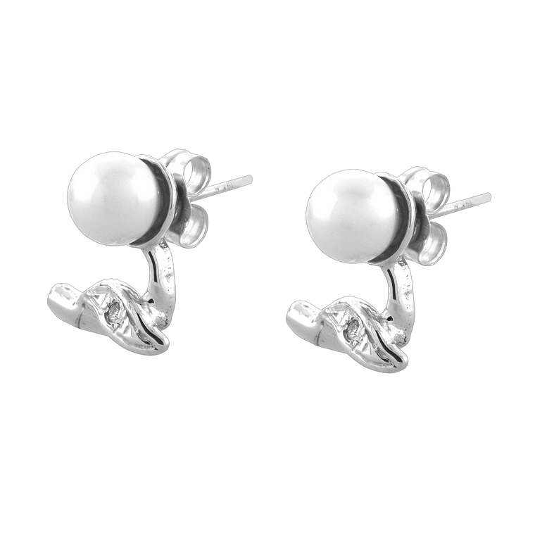 14K White Gold Diamond Pearl Stud Earrings 42003360 | Shin Brothers*