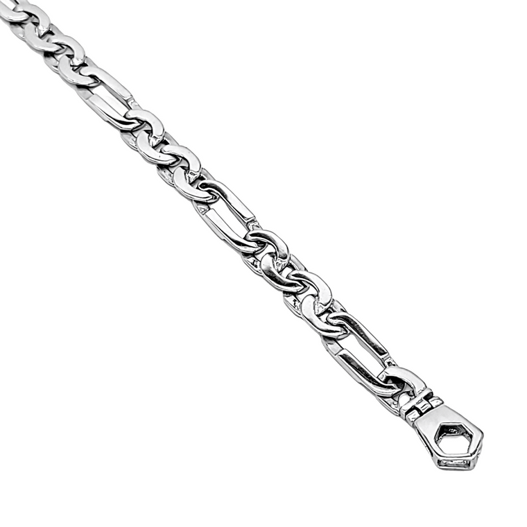 14K White Gold Shiny  Figaro Fancy 7.5mm 8.25" Bracelet 20002064 | Shin Brothers