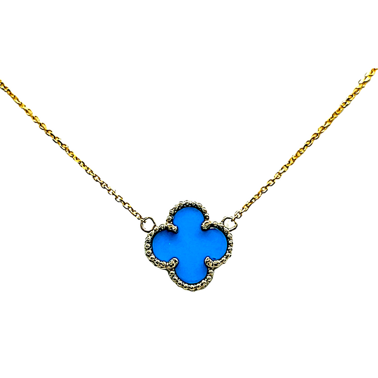 14K Yellow Gold Turquoise Clover Necklace 32000717 | Shin Brothers*
