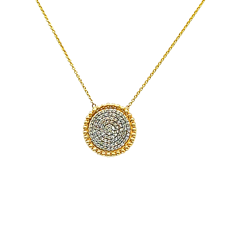 14K Yellow Gold Pave Diamond Disc Medallion 18" Necklace 31001183 | Shin Brothers