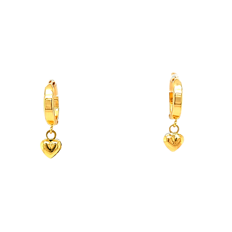 14K Yellow Gold Heart Drop Mini Hoop Earrings 40003159 | Shin Brothers*