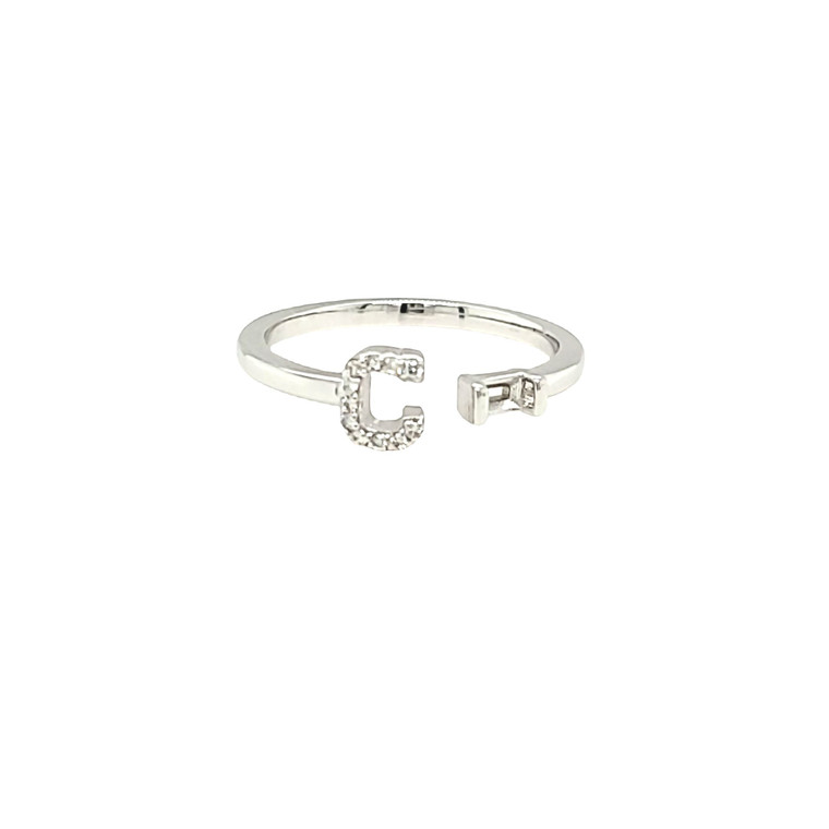 14K White Gold Diamond Initial "C" Open Ring with Setting 11007003 | Shin Brothers*