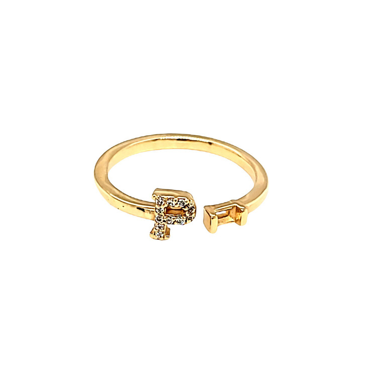 14K Yellow Gold Diamond Initial "P" Open Ring with Setting 11007010 | Shin Brothers*