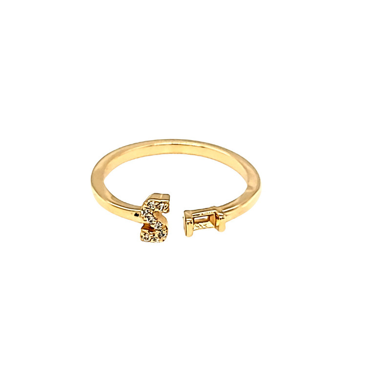 14K Yellow Gold Diamond Initial "S" Open Ring with Setting 11007009 | Shin Brothers*
