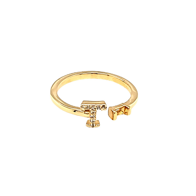 14K Yellow Gold Diamond Initial "T" Open Ring with Setting 11007008 | Shin Brothers*