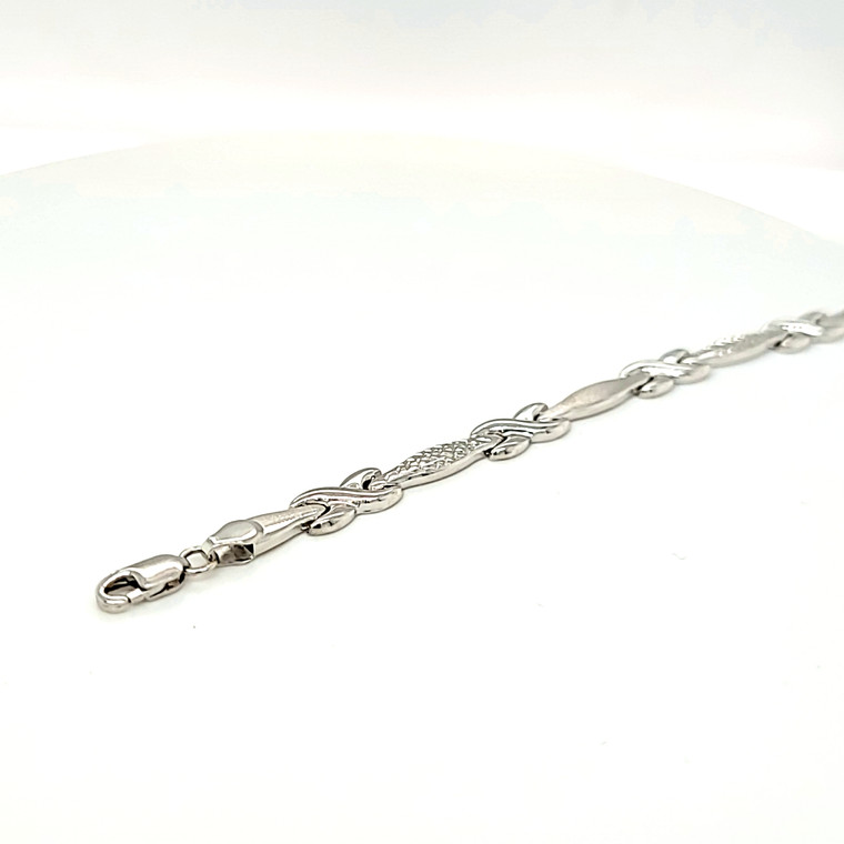 14K White Gold Diamond Cut XOX Link Bracelet 20002101 | Shin Brothers*