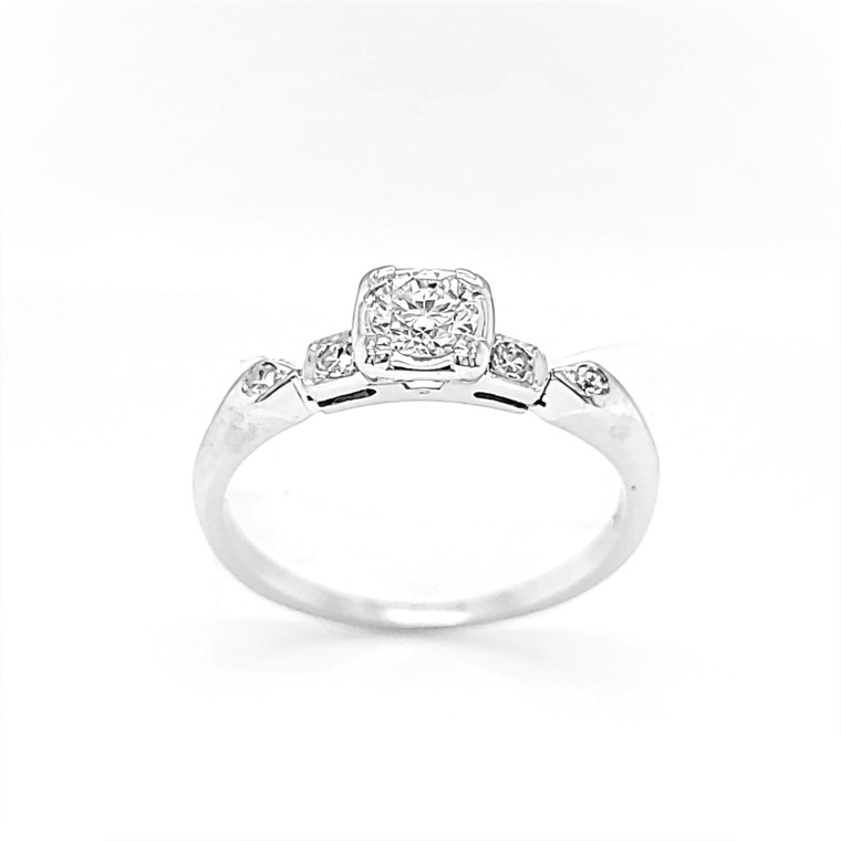 14K White Gold Low Set Diamond Engagement Ring with Accents 11007026 | Shin Brothers*