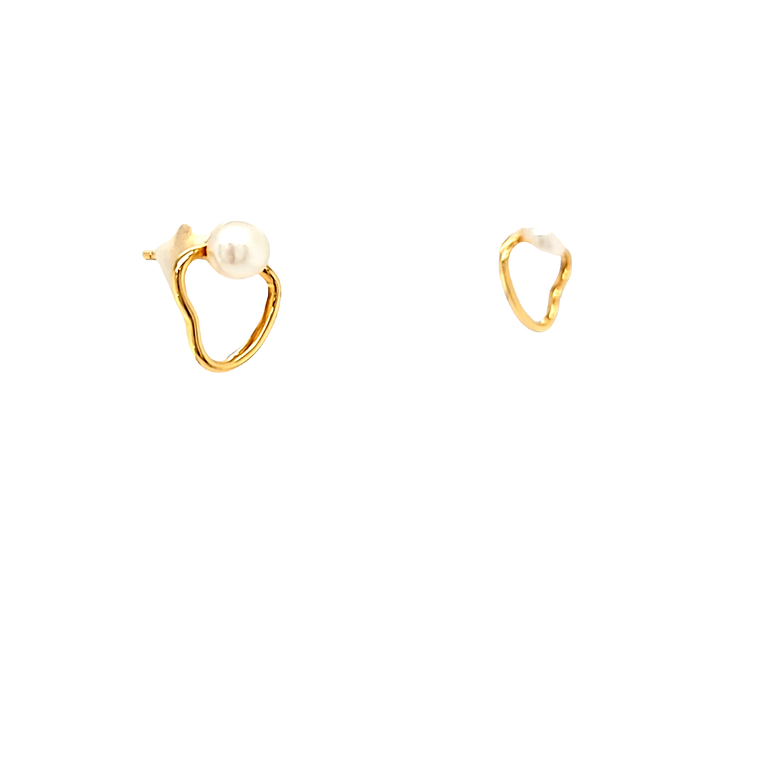 18K Yellow Gold Pearl Heart Earrings 42003387 | Shin Brothers*