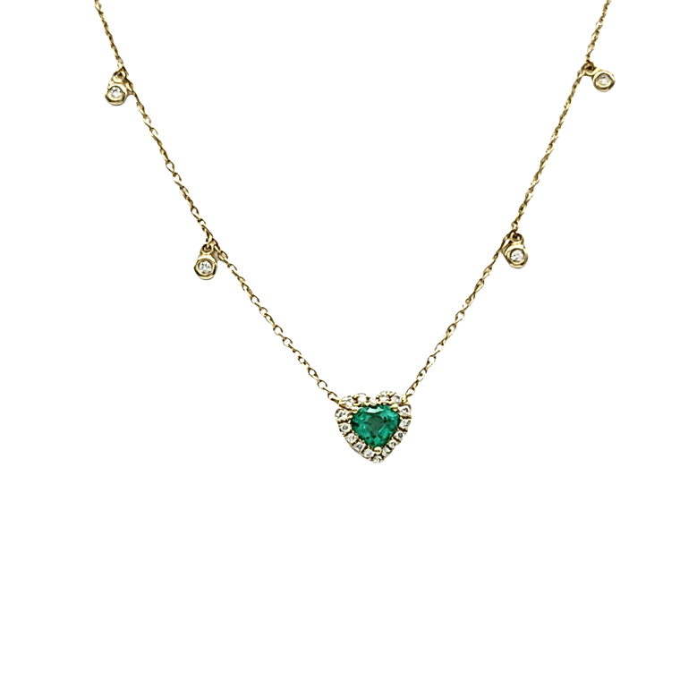 18K Yellow Gold Emerald Diamond Heart Necklace 32000721 | Shin Brothers*
