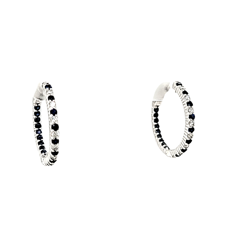 14K White Gold Sapphire and Diamond Huggie Earrings 42003393 | Shin Brothers*
