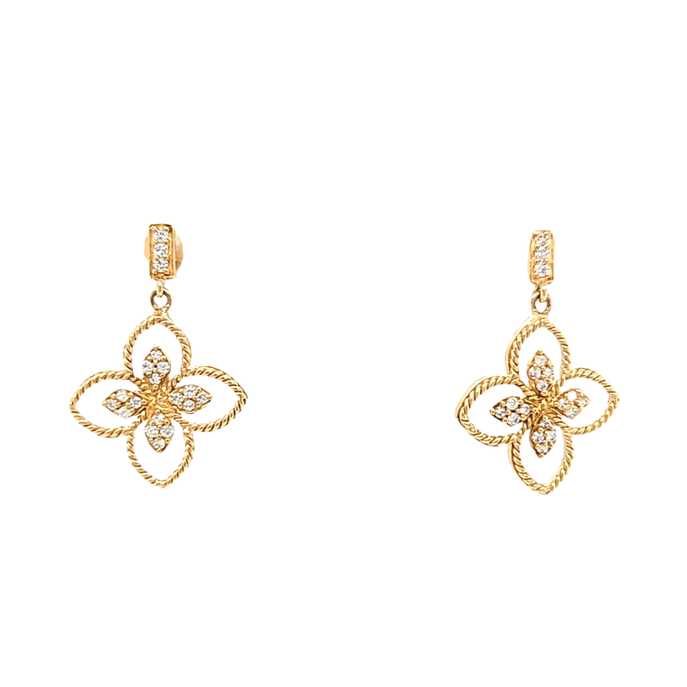 18K Yellow Gold CZ Flower Dangle Earrings 42003391 | Shin Brothers*