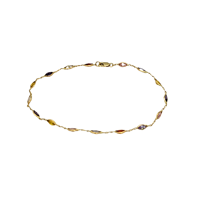 14K Yellow Gold Multicolor Stone Anklet 22000939 | Shin Brothers*