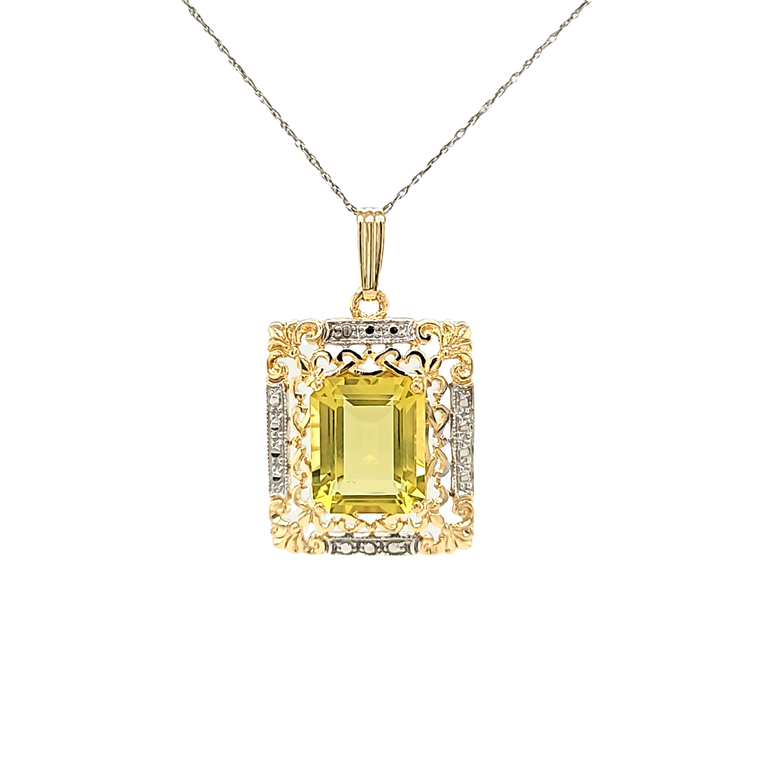 14K Two Tone Gold Lemon Quartz Rectangular Pendant 52002314 | Shin Brothers*