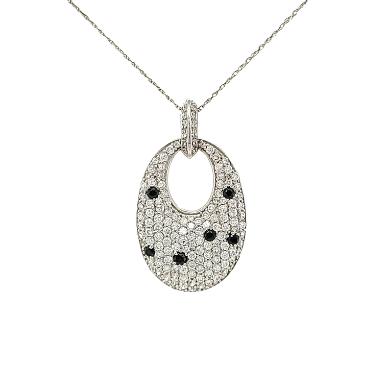 Sterling Silver Black & White CZ Oval Pendant 85010873 | Shin Brothers*