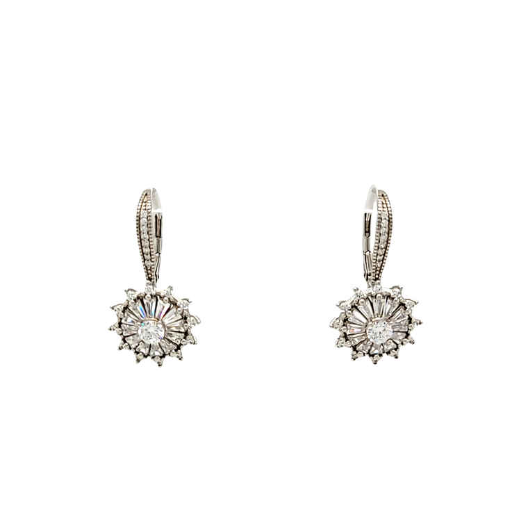 Sterling Silver CZ Flower Lever Back Earrings 84010987 | Shin Brothers*