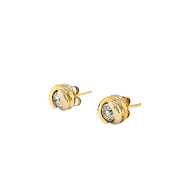 18K Two Tone Gold 1.15 ctw Diamond Push Back Stud Earrings 41000496 | Shin Brothers*