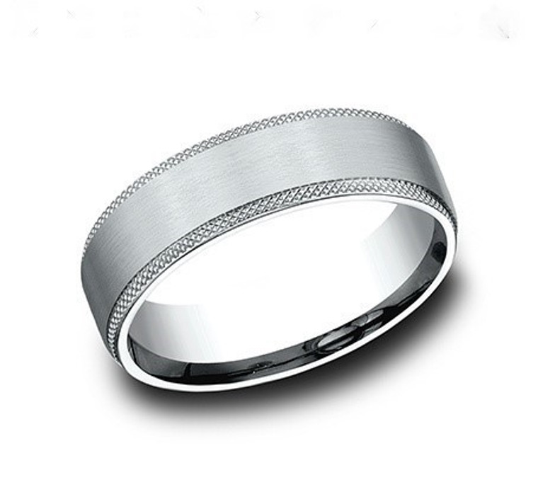 14K White Gold Satin Knurled Edge 6.5mm Wedding Band 10017810 | Shin Brothers*