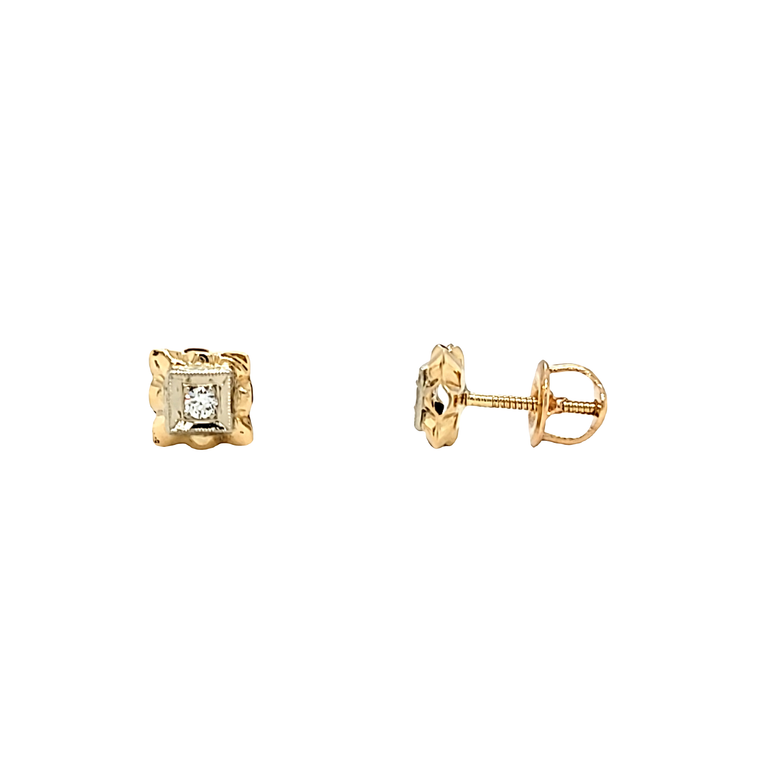 14K Two Tone Gold Square Diamond Stud Earrings 41002660 | Shin Brothers*