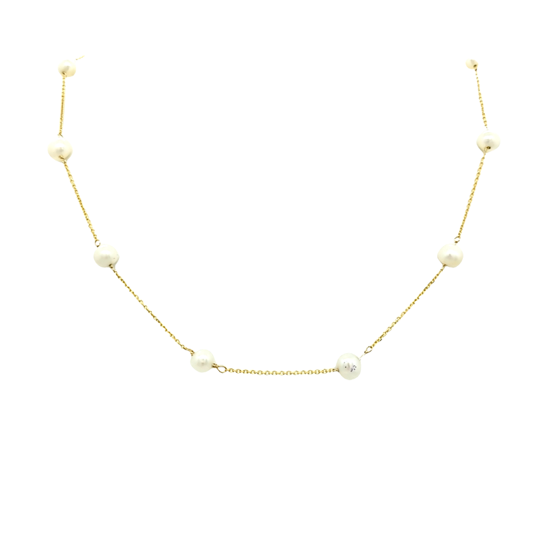14K Yellow Gold Pearl Station Necklace 32000731 | Shin Brothers*