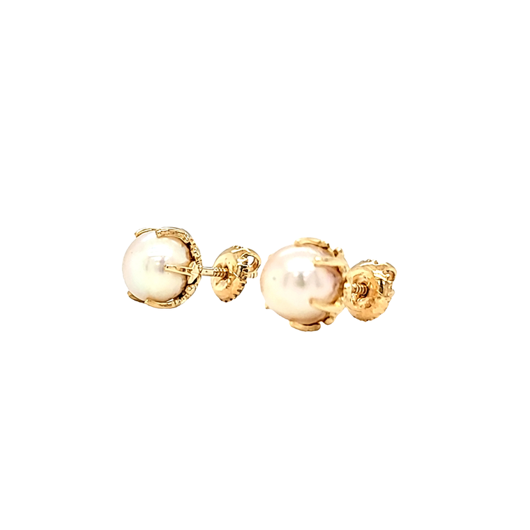 14K Yellow Gold Pearl Stud Earrings 42003406 | Shin Brothers*