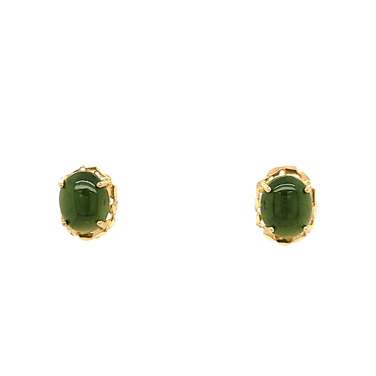 10K Yellow Gold Oval Jade Stud Earrings 49210035 | Shin Brothers*