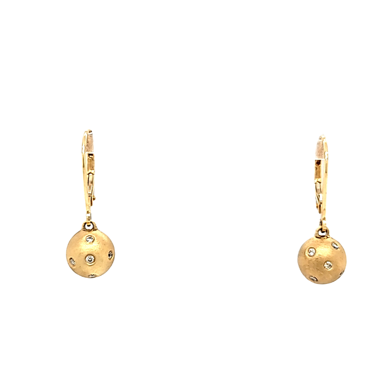 14K Yellow Gold Diamond Speckled Ball Drop Lever Back Earrings 41000800 | Shin Brothers*