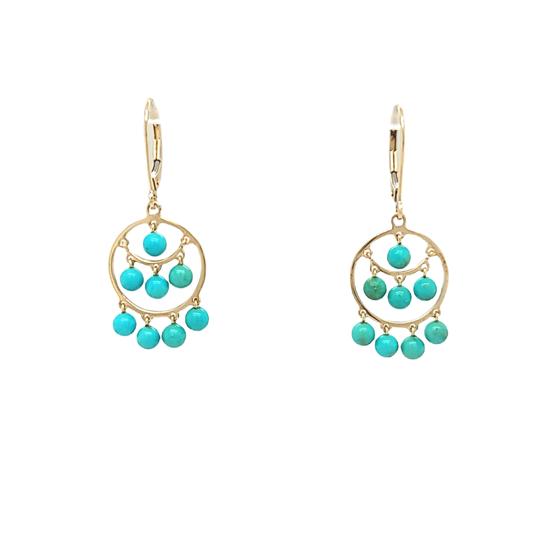 14K Yellow Gold Turquoise Beads Drop Earrings 42003416 | Shin Brothers*