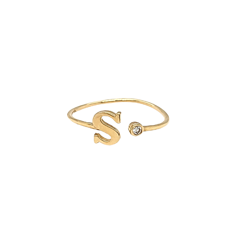 14K Yellow Gold CZ Initial "S" Adjustable Ring 12003140 | Shin Brothers*