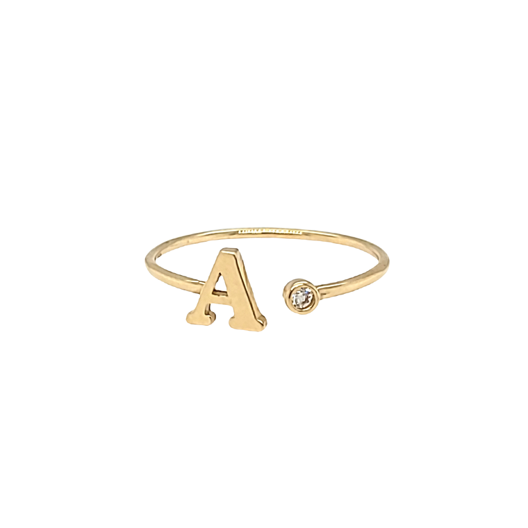 14K Yellow Gold CZ Initial "A" Adjustable Ring 12003144 | Shin Brothers*