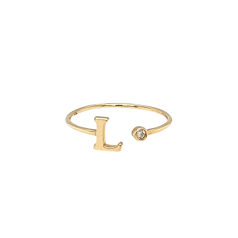 14K Yellow Gold CZ Initial "L" Adjustable Ring 12003136 | Shin Brothers*