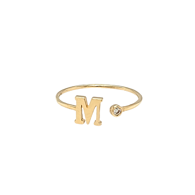 14K Yellow Gold CZ Initial "M" Adjustable Ring 12003137 | Shin Brothers*
