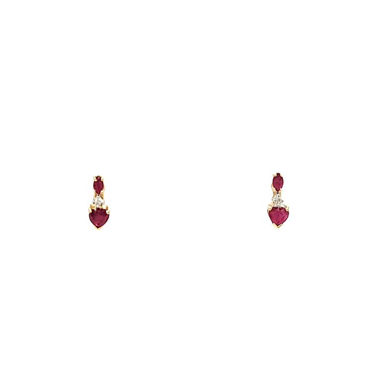 14K Yellow Gold Ruby Diamond Heart Drop Stud Earrings 42003418 | Shin Brothers*