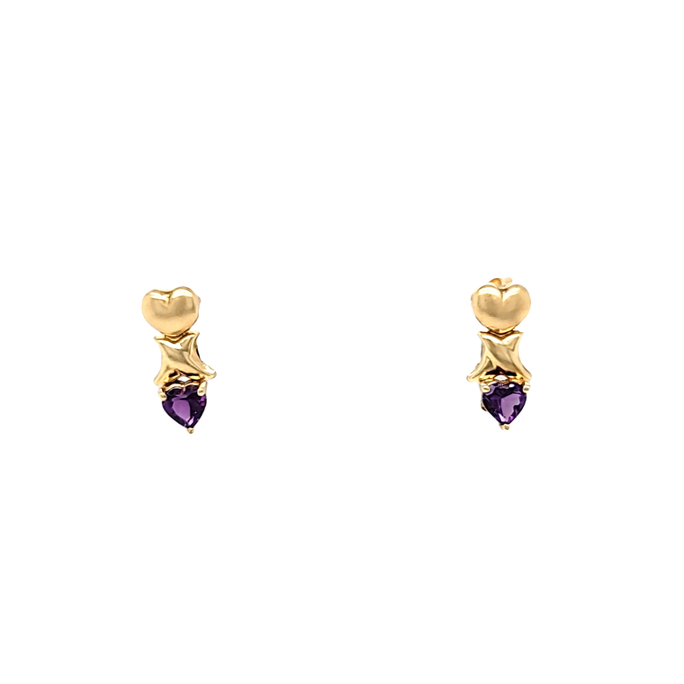 10K Yellow Gold Synthetic Amethyst Heart Earrings 49000181 | Shin Brothers*