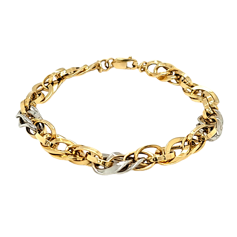 14K Two Tone Gold 7.5" Double Link Chain Bracelet 20002122 | Shin Brothers*