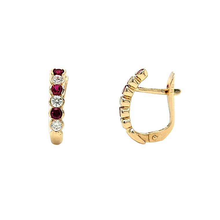 14K Yellow Gold Ruby CZ Latch Back Earrings 42003429 | Shin Brothers*