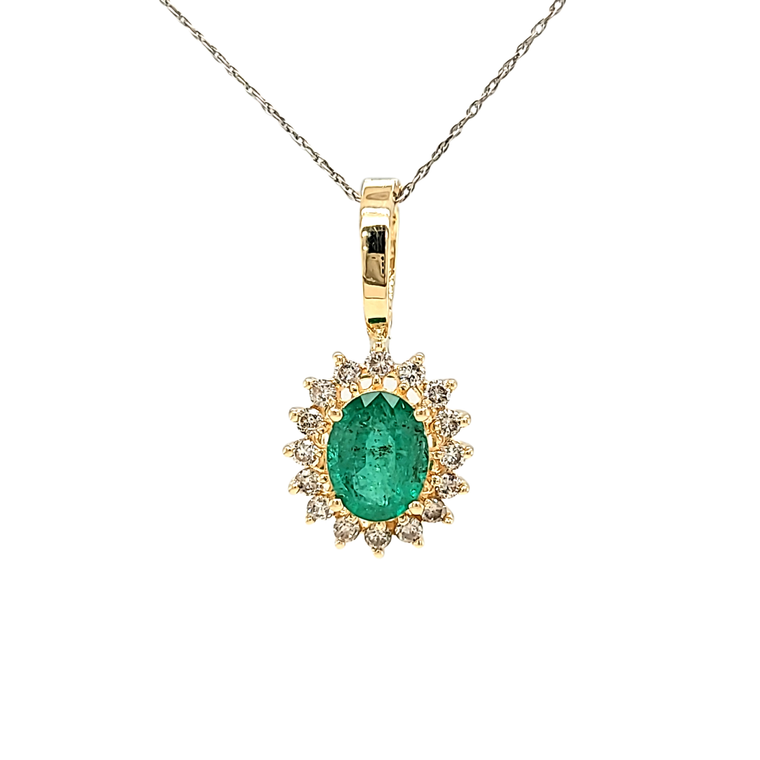 14K Yellow Gold Oval Cut Emerald Charm with Diamond Accents 52002331 | Shin Brothers*