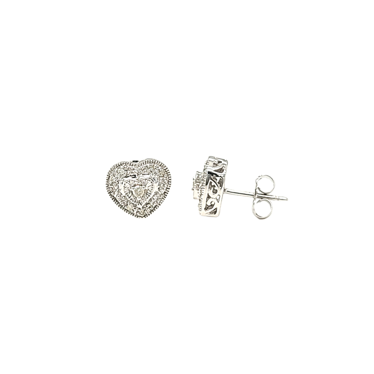 14K White Gold Diamond Double Heart Stud Earrings 41002667 | Shin Brothers*