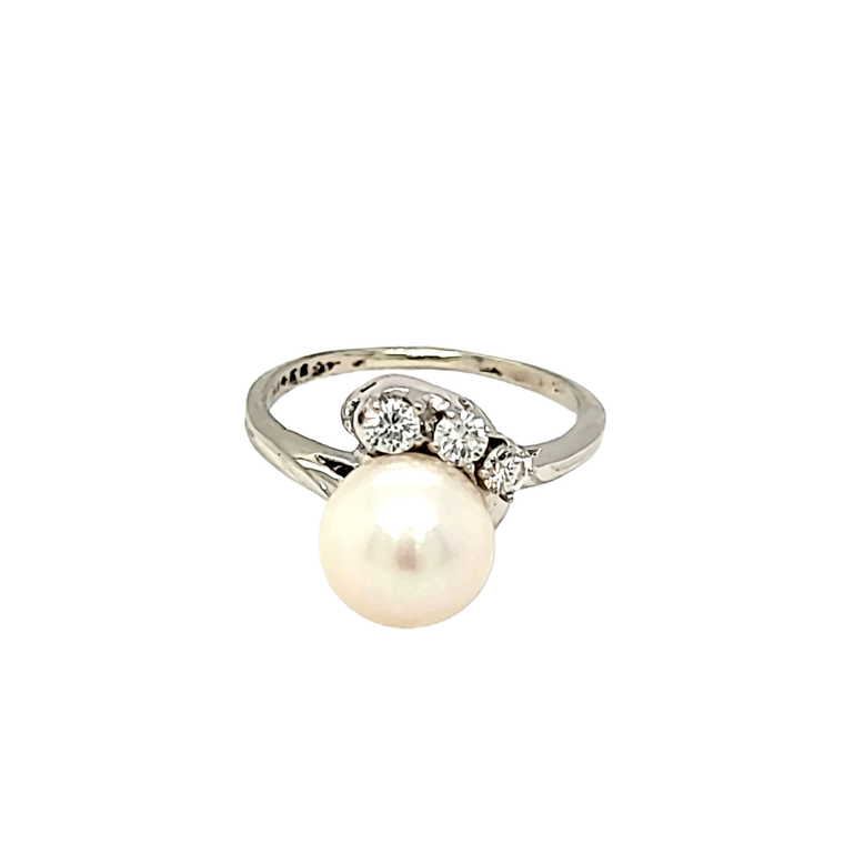 14K White Gold Pearl Diamond Ring 12003154 | Shin Brothers*