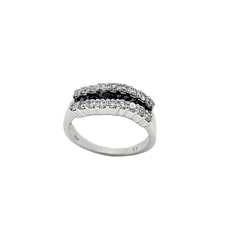14K White Gold Sapphire Diamond Curved Row Ring 12003158 | Shin Brothers*