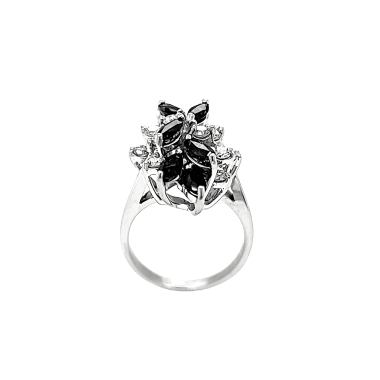 14K White Gold Sapphire Diamond Cluster Ring 12003161 | Shin Brothers*