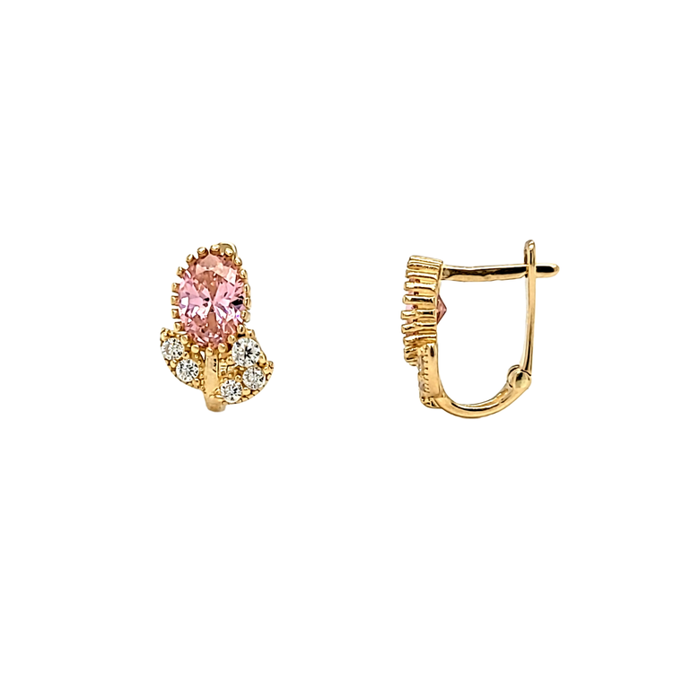 14K Yellow Gold Pink CZ Latch Back Earrings 42003439 | Shin Brothers*