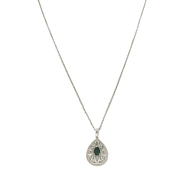 Sterling Silver Green CZ Teardrop Necklace 83210146 | Shin Brothers*