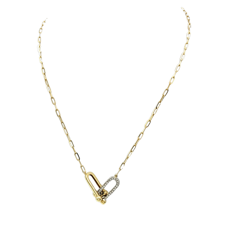 14K Yellow Gold 18" Diamond Paper Clip Necklace 310012157| Shin Brothers*