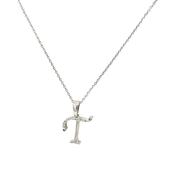 10K White Gold 18" T Initial Diamond Necklace 39000263 | Shin Brothers*