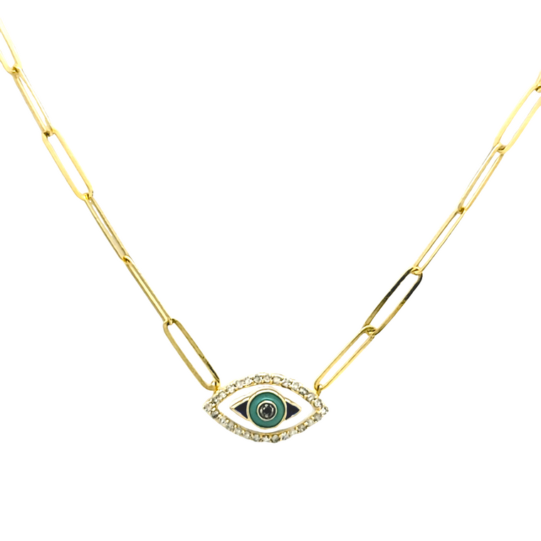 14K Yellow Gold  16"  Evil Eye Diamond Pendant Necklace 32000738 | Shin Brothers*