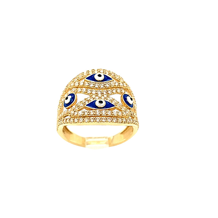 14K Yellow Gold Blue Evil Eye with CZ Stones Ring 12003163 | Shin Brothers*