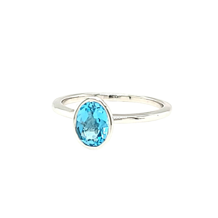 14K White Gold Oval Gemstone Blue Topaz Bezel Ring 12003166 | Shin Brothers*