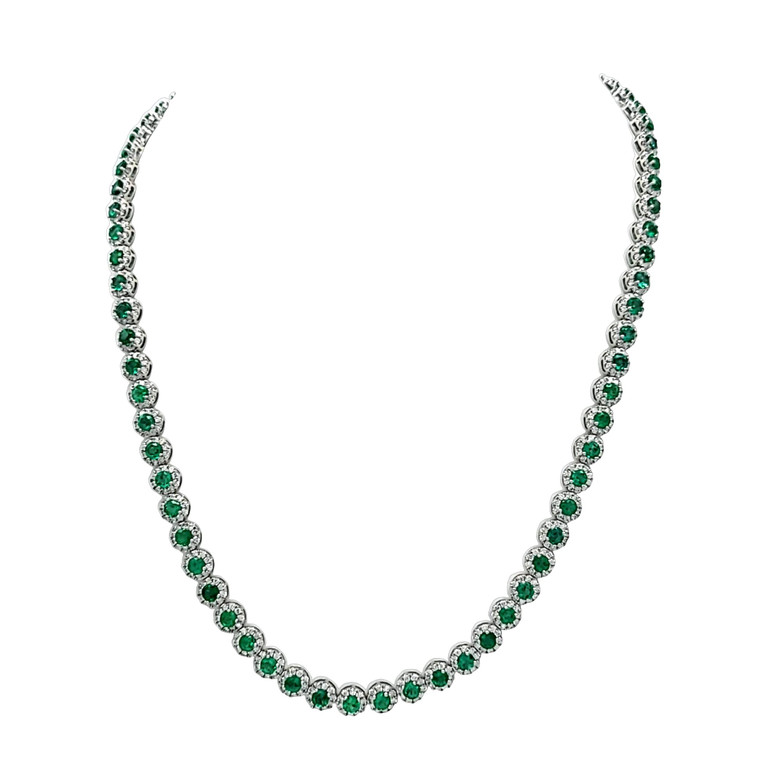 18K White Gold Emerald/Diamond Necklace NK01111 | Shin Brothers*