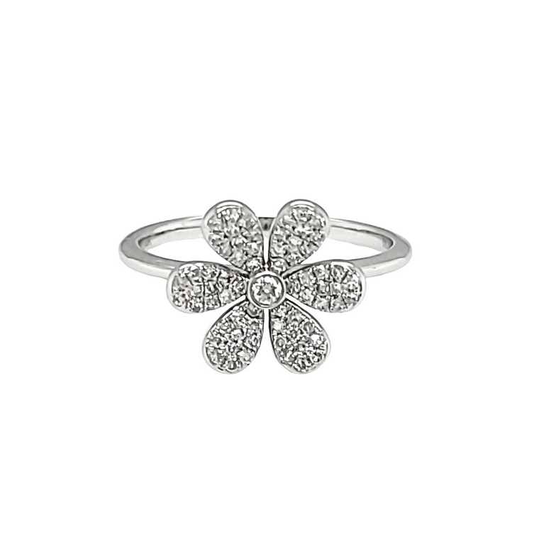 14K White Gold Diamond Flower Ring 11007099 | Shin Brothers* 