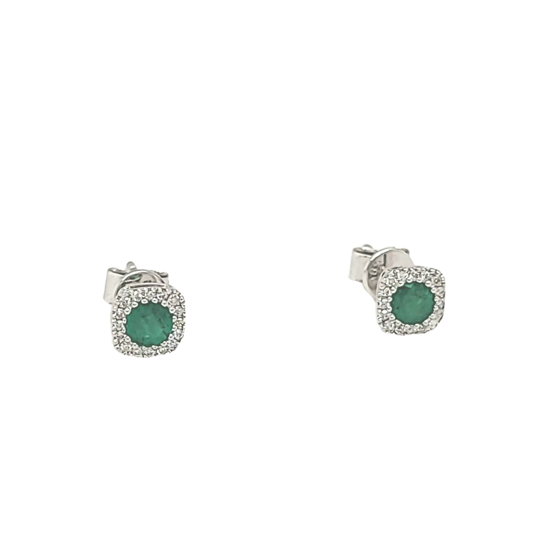 14K White Gold Emerald/Diamond Stud Earrings 42003445 | Shin Brothers*